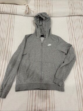 Nike Heather Gray Zip Hoodie with White Logo